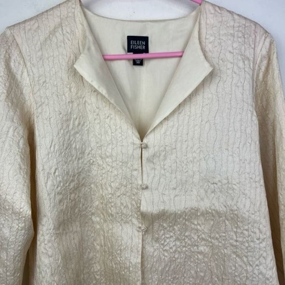 Eileen Fisher Ivory button down 100% silk jacket cardigan womens size xs - Picture 2 of 7
